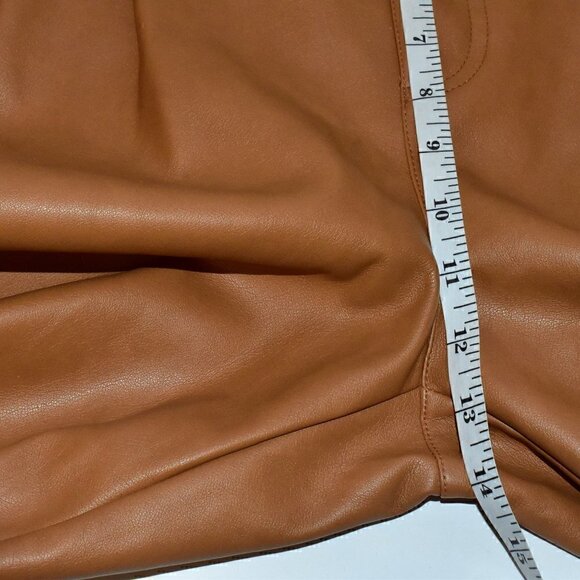 7 For All Mankind Wide Leg High Rise Faux Leather Cognac Carmel Pants Size M - Picture 5 of 11